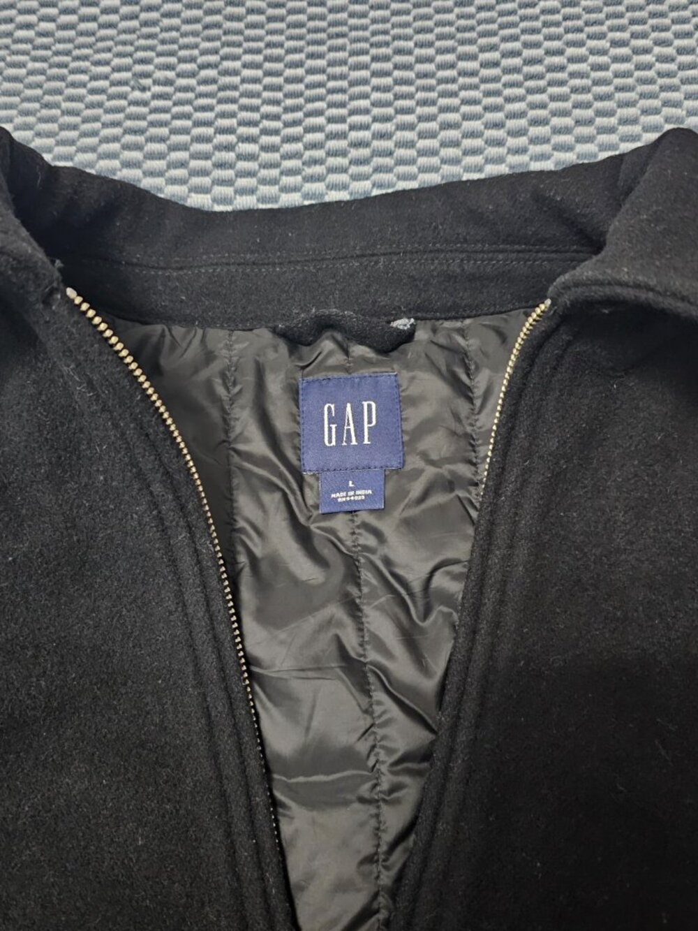 Vintage GAP Wool Blend Winter Quilted Line Jacket Coat Black Full Zip Size Large - Picture 4 of 7